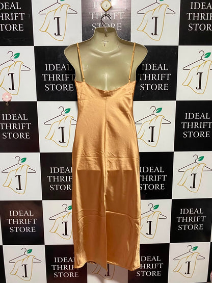 BEGINNING BOUTIQUE |M| BUST 18| B33| WOMEN'S LIQUID SATIN COWL NECK SLIP MIDI DRESS