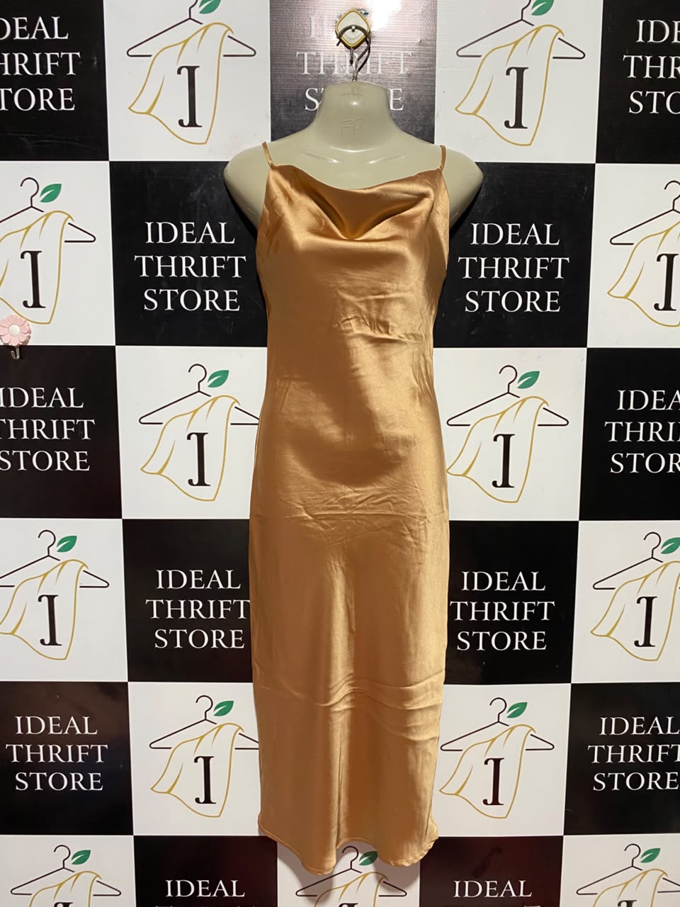 BEGINNING BOUTIQUE |M| BUST 18| B33| WOMEN'S LIQUID SATIN COWL NECK SLIP MIDI DRESS