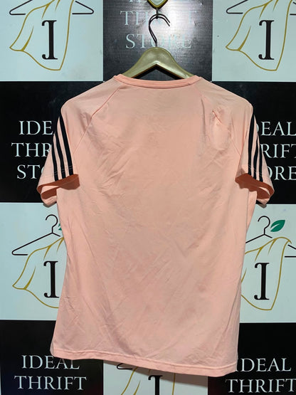 ADDIAS |L| BUST 20| A10| WOMEN'S THREE STRIPE PERFORMANCE RUNNING T-SHIRT – PASTEL PEACH PINK