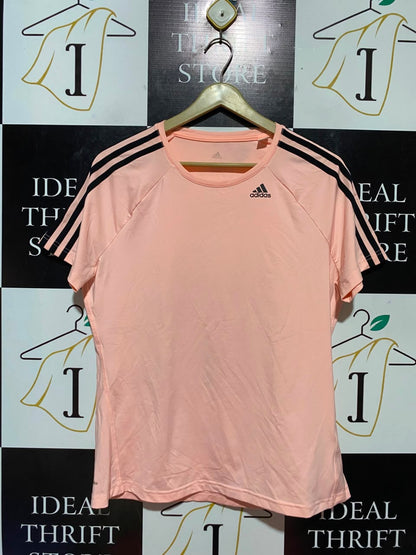 ADDIAS |L| BUST 20| A10| WOMEN'S THREE STRIPE PERFORMANCE RUNNING T-SHIRT – PASTEL PEACH PINK