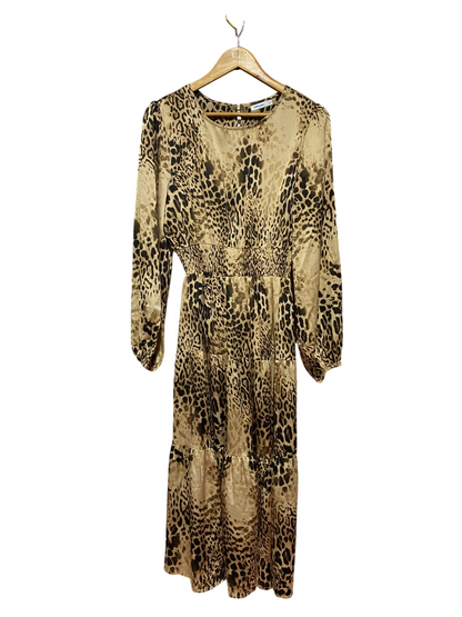 VALLEY GIRL |M| WAIST 18| B34| WOMEN'S LEOPARD PRINT SATIN TIERED MIDI DRESS