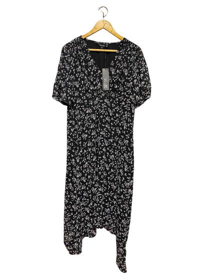 STELLA |L| WAIST 20| B34| WOMEN'S BLACK FLORAL DITSY PRINT MIDI DRESS