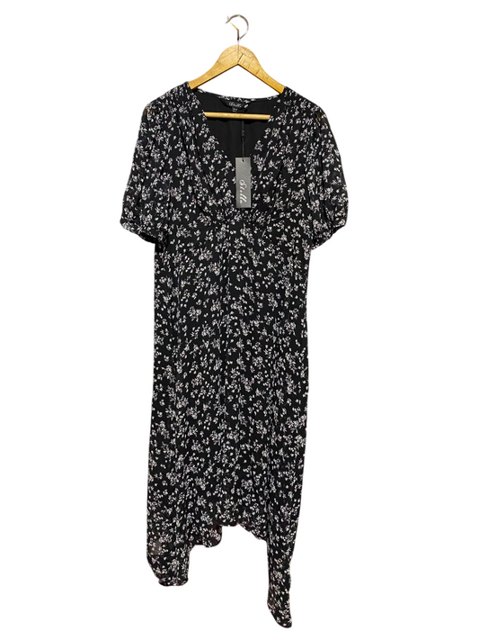 STELLA |L| WAIST 20| B34| WOMEN'S BLACK FLORAL DITSY PRINT MIDI DRESS