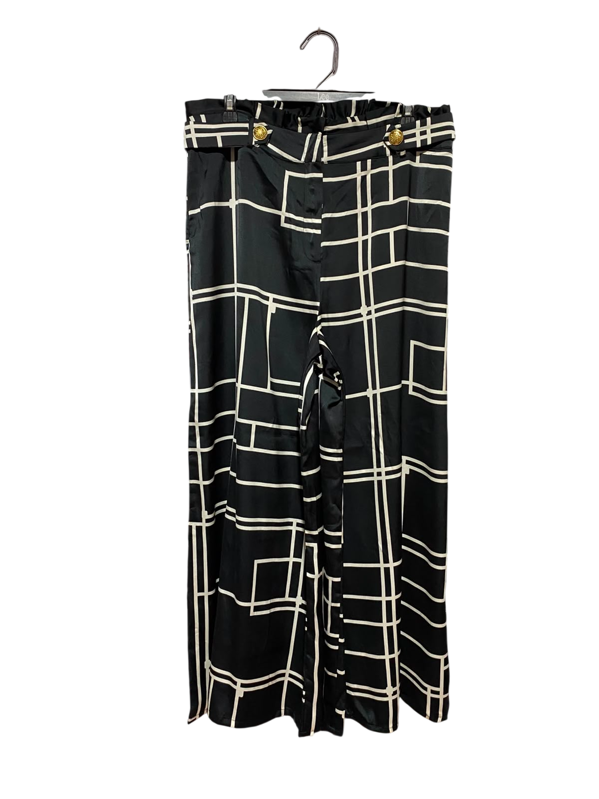 PORTMANS |XL| WAIST 32| B34| WOMEN'S GEOMETRIC WINDOWPANE PRINT WIDE-LEG SATIN TROUSERS
