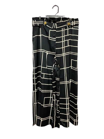PORTMANS |XL| WAIST 32| B34| WOMEN'S GEOMETRIC WINDOWPANE PRINT WIDE-LEG SATIN TROUSERS