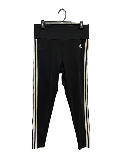 ADIDAS |L| WAIST 31| B34| BLACK HIGH-WAISTED WORKOUT LEGGINGS WITH CLASSIC WHITE THREE-STRIPES AND EMBROIDERED LOGO