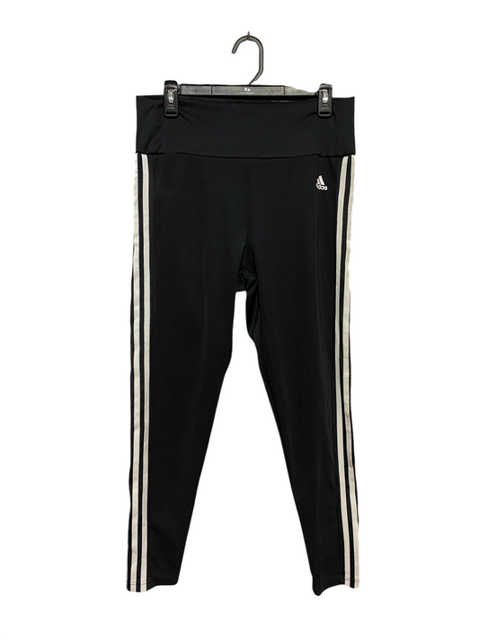 ADIDAS |L| WAIST 31| B34| BLACK HIGH-WAISTED WORKOUT LEGGINGS WITH CLASSIC WHITE THREE-STRIPES AND EMBROIDERED LOGO
