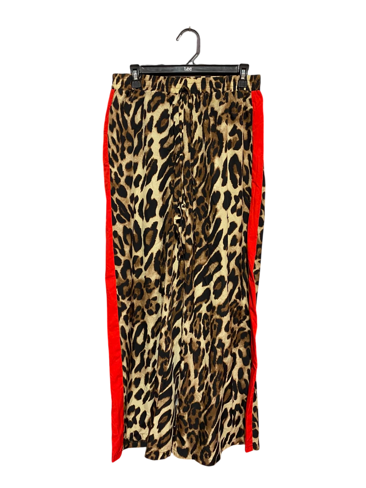 |L| WAIST 29| B34| PRINT WIDE-LEG CASUAL TROUSERS WITH CONTRASTING RED SIDE STRIPES AND ELASTIC DRAWSTRING WAIST