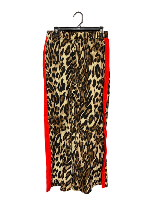 |L| WAIST 29| B34| PRINT WIDE-LEG CASUAL TROUSERS WITH CONTRASTING RED SIDE STRIPES AND ELASTIC DRAWSTRING WAIST