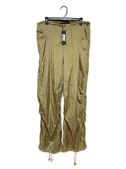 MOTEL |XL| WAIST 34| B34| ROCKS OLIVE GREEN SHIMMER NYLON PARACHUTE PANTS WITH DRAWSTRING WAIST AND ANKLES