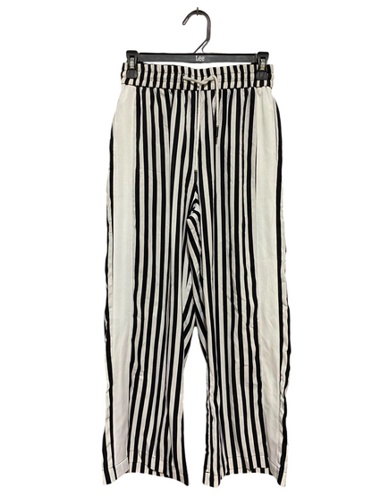 INSHOP |M| WAIST 26| B34| BLACK AND WHITE STRIPED WIDE-LEG CASUAL TROUSERS WITH ELASTIC DRAWSTRING WAIST