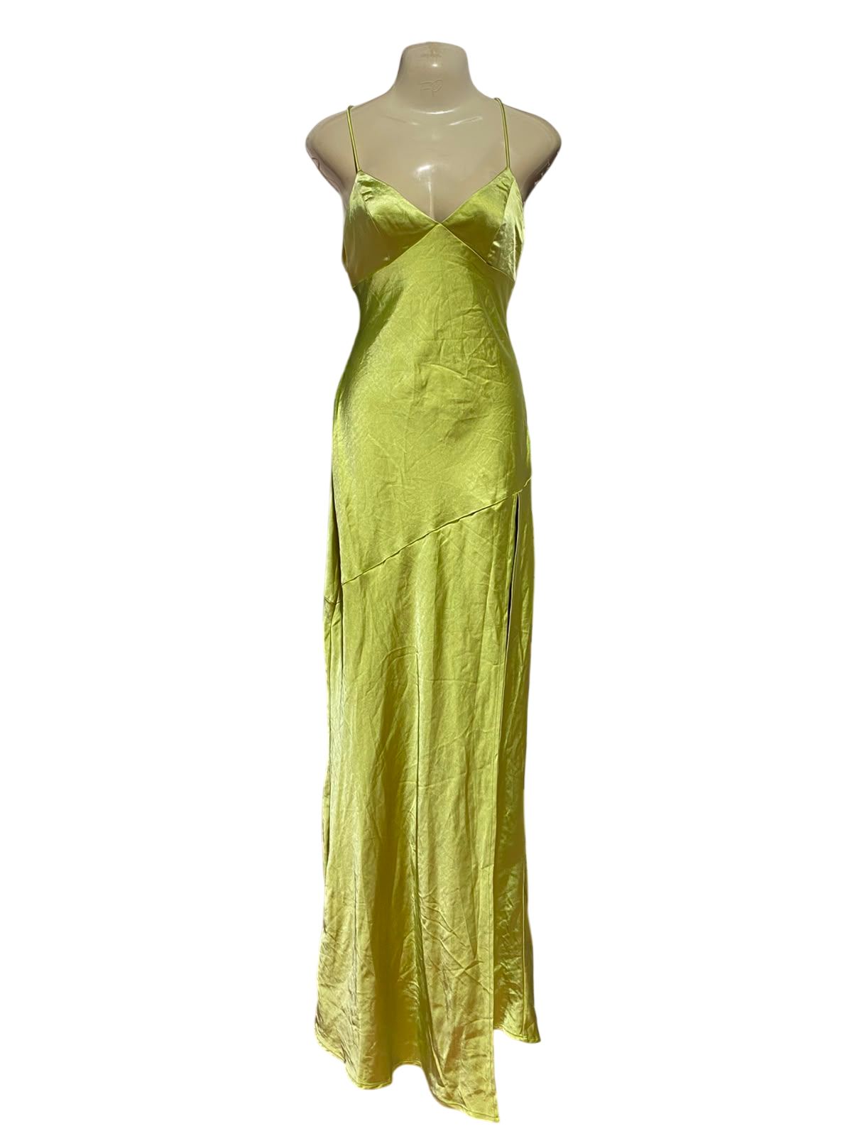 BABYBOO |M| BUST 18| B34| LIME GREEN SATIN CAMI MAXI SLIP DRESS WITH SIDE SLIT