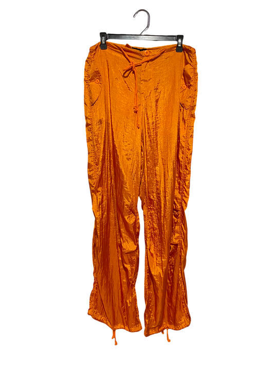 MOTEL |L| WAIST 32| B34| SHINY METALLIC ORANGE RUCHED PARACHUTE CARGO PANTS