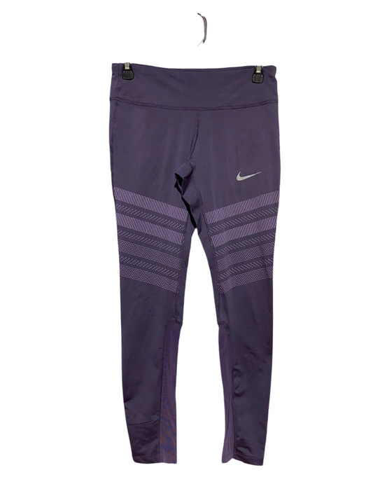NIKE |M| WAIST 28| B34| DRI-FIT PURPLE RUNNING LEGGINGS WITH REFLECTIVE SWOOSH & STRIPED DETAILS