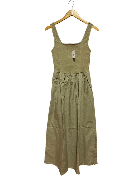 ANKO |M| BUST 14| B34| SMOCKED BODICE SQUARE NECK MIDI DRESS - OLIVE GREEN / KHAKI