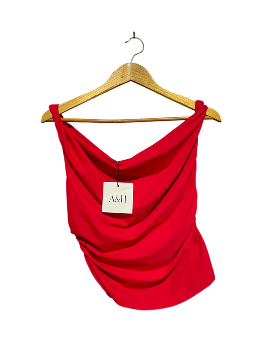 ATMOS & HERE |S| BUST 16| B34| PREMIUM VIBRANT RED COWL NECK RUFFLED SLEEVELESS PARTY TOP