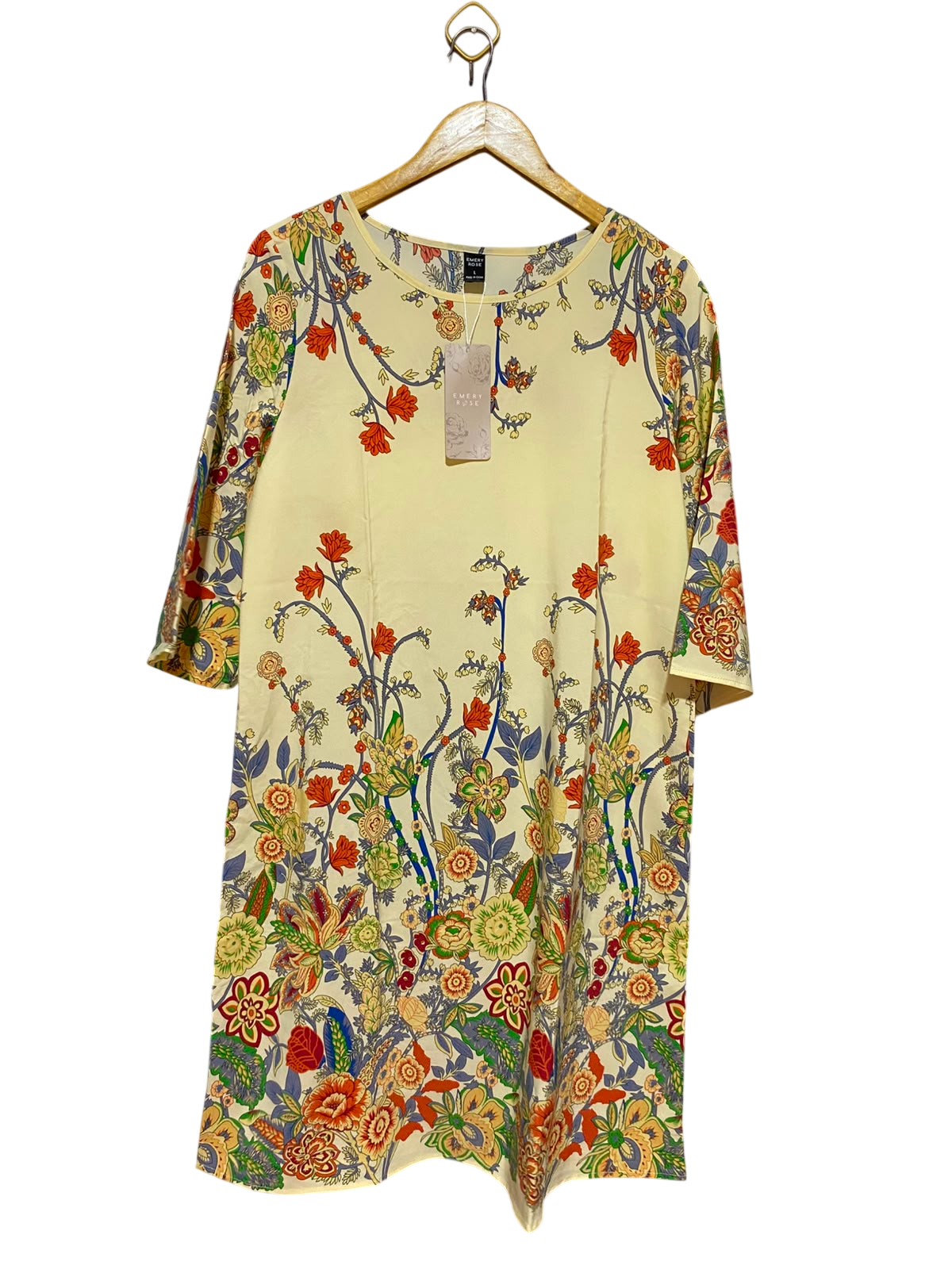 EMERY ROSE |L| BUST 20| B34| VIBRANT BOHO FLORAL PRINT MID-LENGTH CASUAL TUNIC DRESS