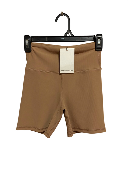 ATYLE RUNNER |XS| WAIST 22| B34| PREMIUM HIGH-WAISTED RIBBED BIKE SHORTS IN TAN / LIGHT BROWN