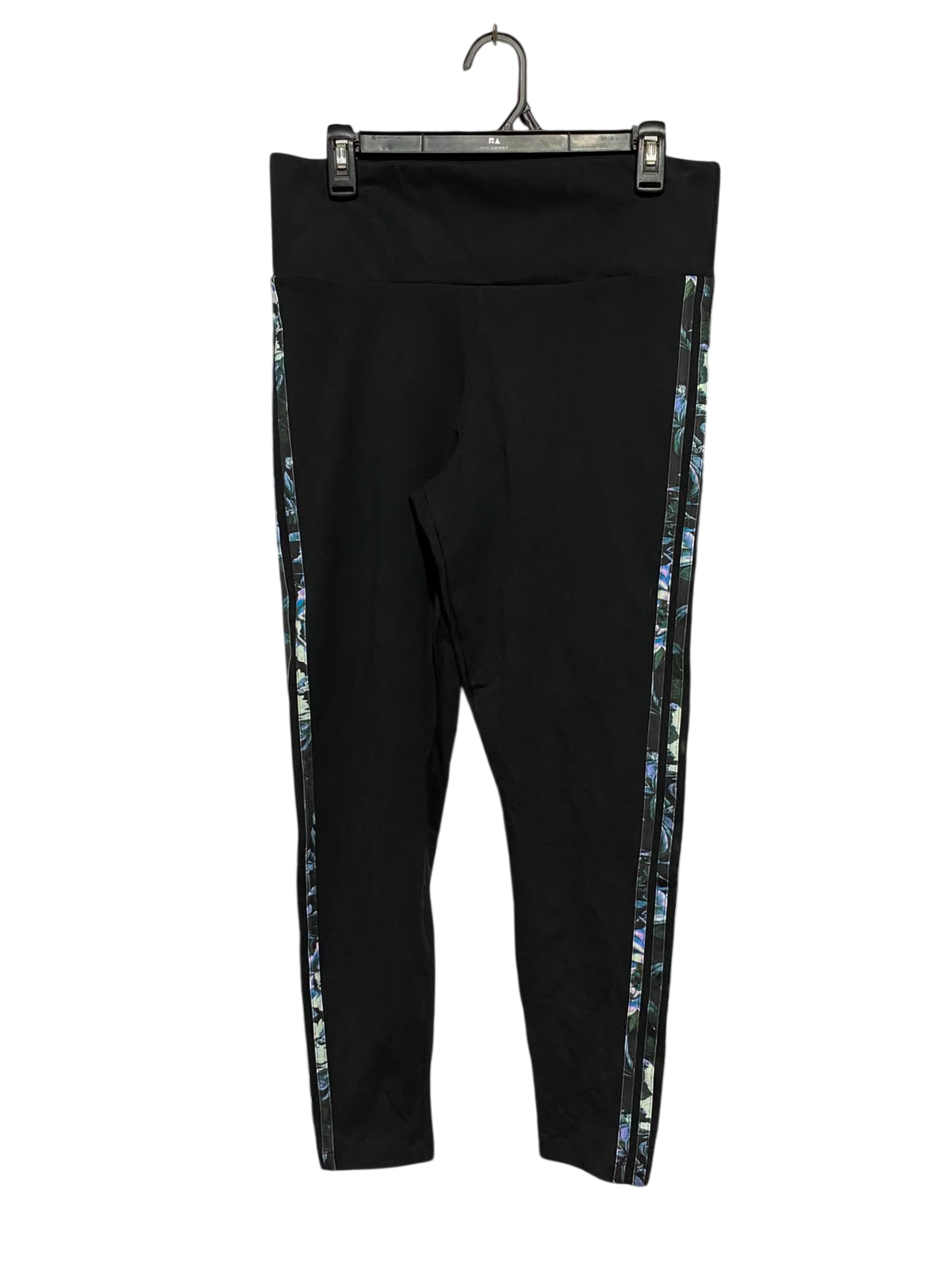 ADIDAS |L| WAIST 30| B34| PREMIUM HIGH-WAISTED BLACK ACTIVEWEAR LEGGINGS WITH SIDE FLORAL PRINT PANEL STRIPES