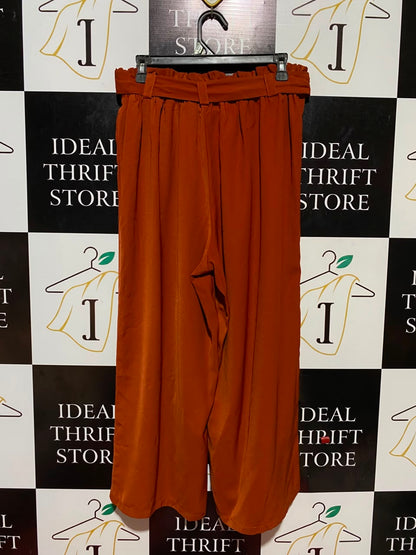 ALLY |L| WAIST 30| B34| PREMIUM RUST ORANGE WIDE-LEG PALAZZO PANTS WITH MATCHING WAIST TIE BELT