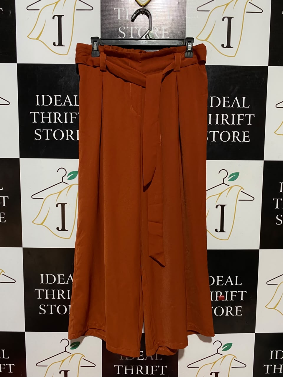 ALLY |L| WAIST 30| B34| PREMIUM RUST ORANGE WIDE-LEG PALAZZO PANTS WITH MATCHING WAIST TIE BELT