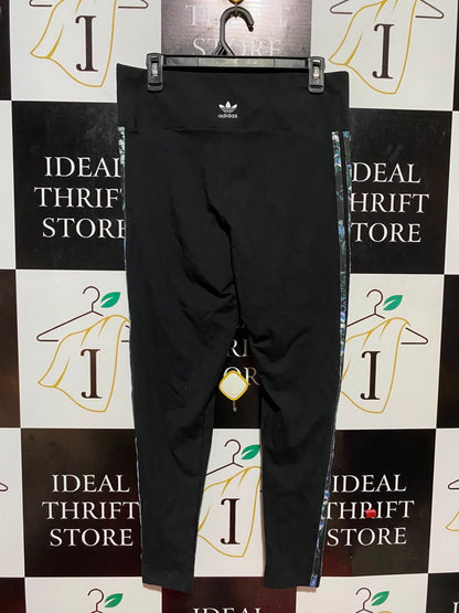 ADIDAS |L| WAIST 30| B34| PREMIUM HIGH-WAISTED BLACK ACTIVEWEAR LEGGINGS WITH SIDE FLORAL PRINT PANEL STRIPES