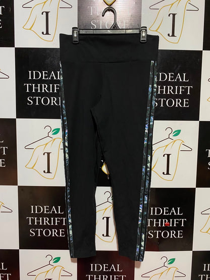 ADIDAS |L| WAIST 30| B34| PREMIUM HIGH-WAISTED BLACK ACTIVEWEAR LEGGINGS WITH SIDE FLORAL PRINT PANEL STRIPES