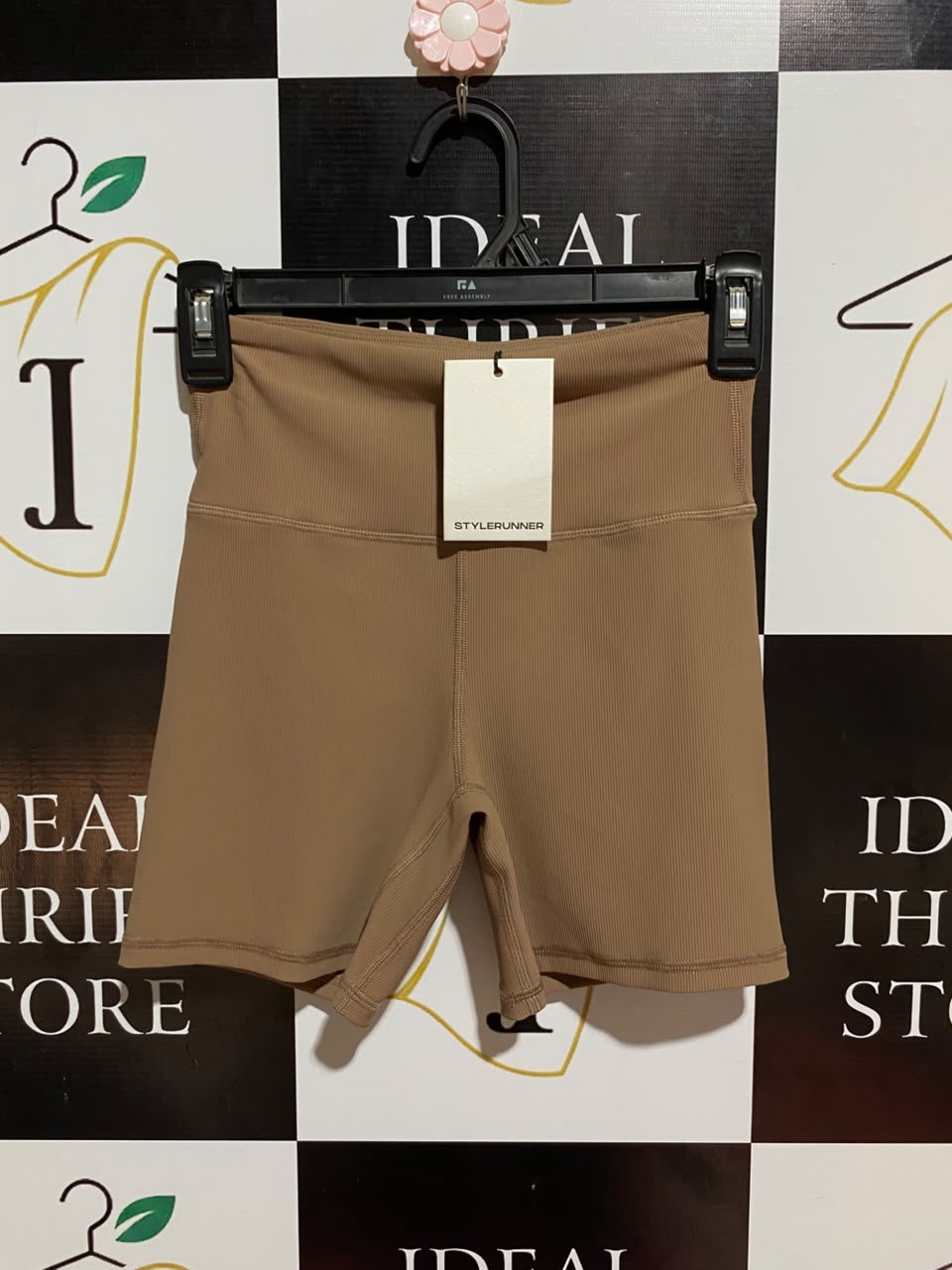 ATYLE RUNNER |XS| WAIST 22| B34| PREMIUM HIGH-WAISTED RIBBED BIKE SHORTS IN TAN / LIGHT BROWN