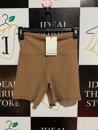 ATYLE RUNNER |XS| WAIST 22| B34| PREMIUM HIGH-WAISTED RIBBED BIKE SHORTS IN TAN / LIGHT BROWN