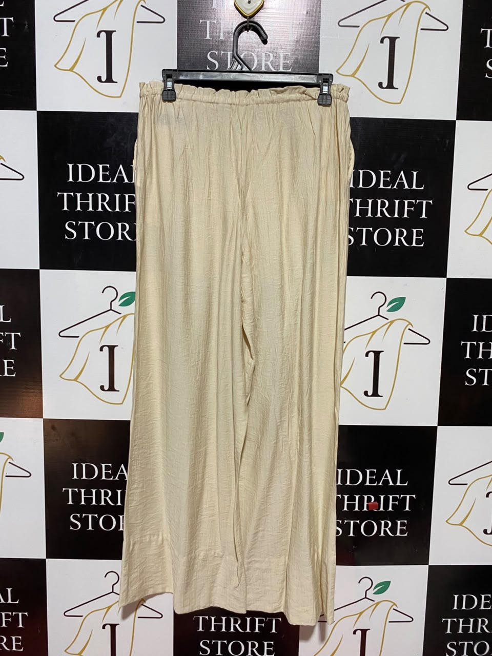 ZARA |XS| WAIST 29| B47| BEIGE CRINKLE TEXTURED WIDE-LEG DRAWSTRING PALAZZO PANTS