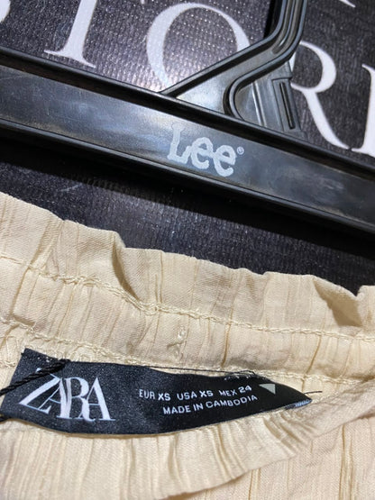 ZARA |XS| WAIST 29| B47| BEIGE CRINKLE TEXTURED WIDE-LEG DRAWSTRING PALAZZO PANTS