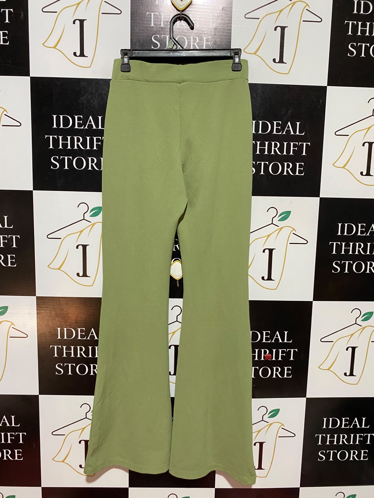 CLEW |M| WAIST 28| B34| PREMIUM HIGH-WAISTED STRETCHABLE FLARED PANTS IN OLIVE LIME GREEN