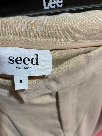 SEED |M| WAIST 28| B34| PREMIUM HIGH-WAISTED BEIGE LINEN-LOOK WIDE-LEG PLEATED TROUSERS