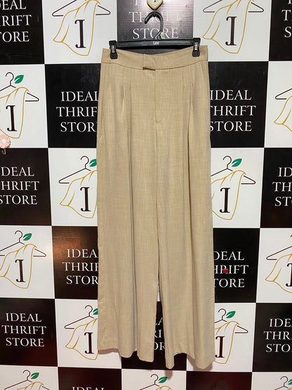 SEED |M| WAIST 28| B34| PREMIUM HIGH-WAISTED BEIGE LINEN-LOOK WIDE-LEG PLEATED TROUSERS
