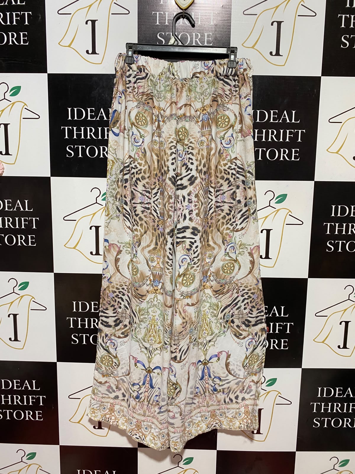 GEMZ |L| WAIST 30| B34| PREMIUM HIGH-WAISTED MULTICOLOR LUXURY BAROQUE AND LEOPARD PRINT WIDE-LEG PALAZZO PANTS