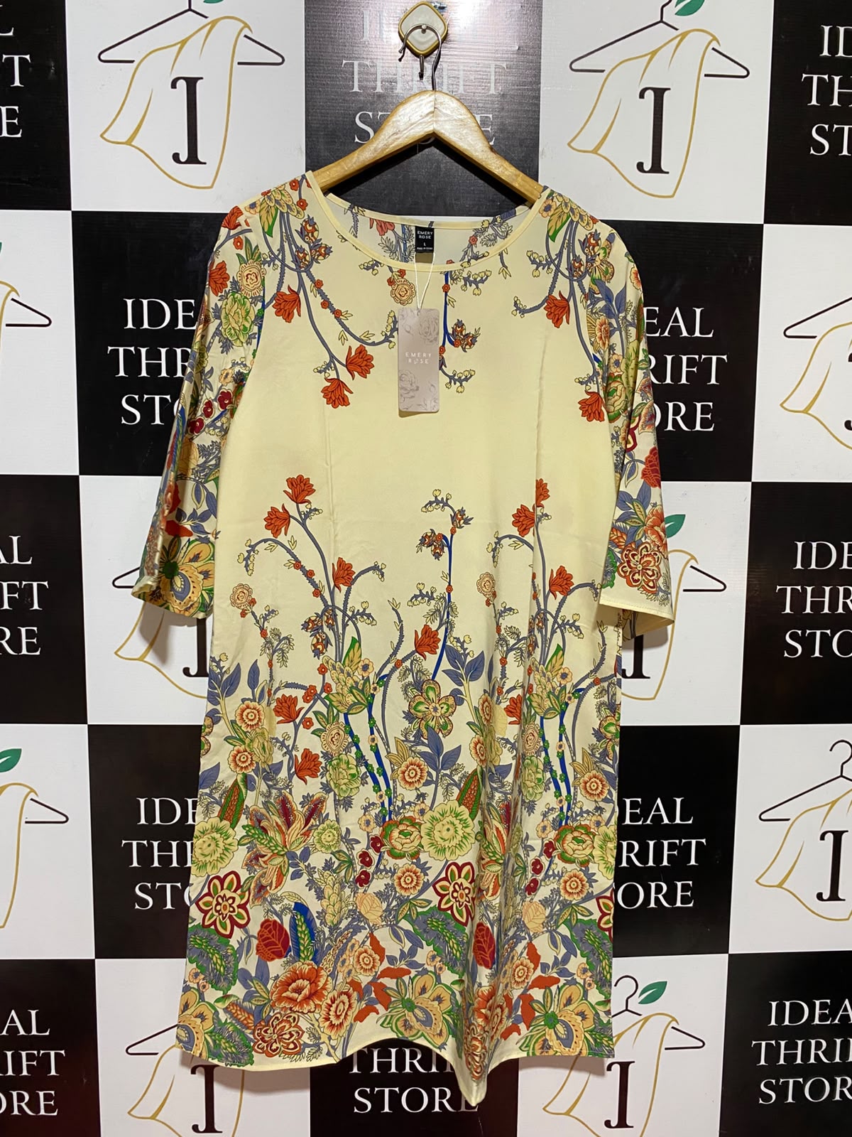 EMERY ROSE |L| BUST 20| B34| VIBRANT BOHO FLORAL PRINT MID-LENGTH CASUAL TUNIC DRESS