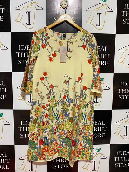 EMERY ROSE |L| BUST 20| B34| VIBRANT BOHO FLORAL PRINT MID-LENGTH CASUAL TUNIC DRESS