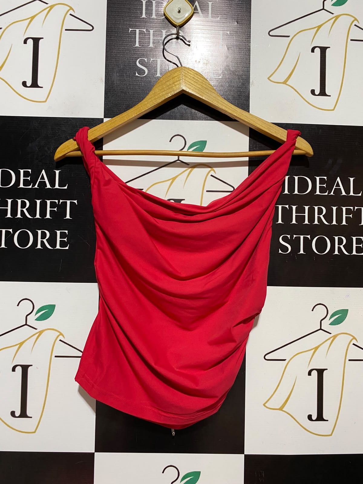 ATMOS & HERE |S| BUST 16| B34| PREMIUM VIBRANT RED COWL NECK RUFFLED SLEEVELESS PARTY TOP