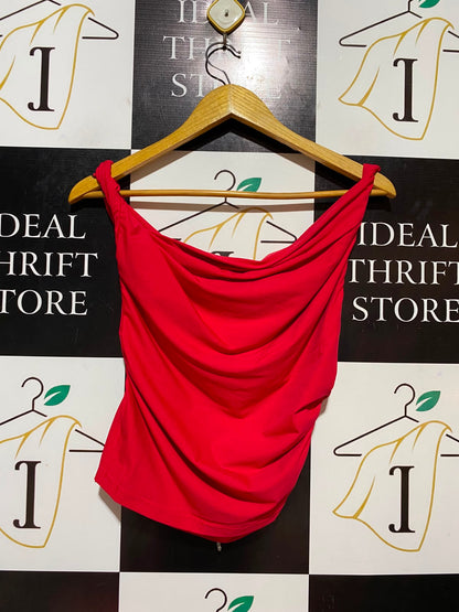 ATMOS & HERE |S| BUST 16| B34| PREMIUM VIBRANT RED COWL NECK RUFFLED SLEEVELESS PARTY TOP