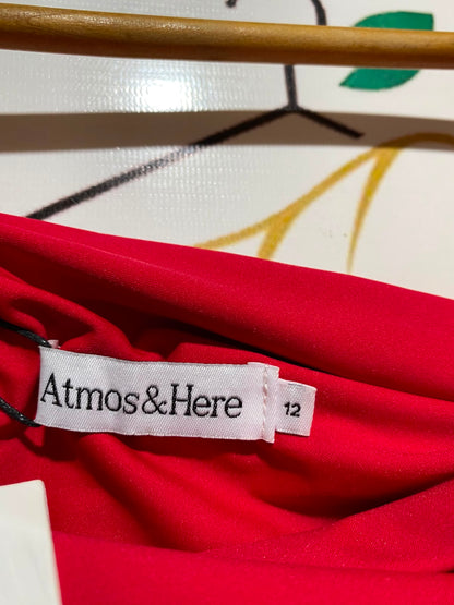 ATMOS & HERE |S| BUST 16| B34| PREMIUM VIBRANT RED COWL NECK RUFFLED SLEEVELESS PARTY TOP