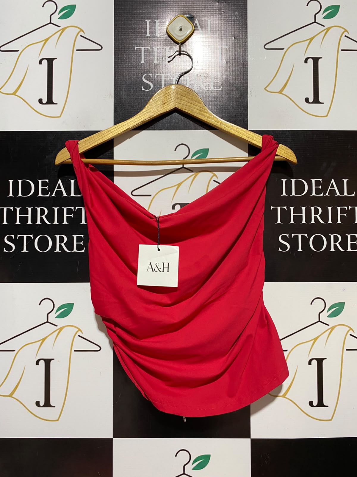 ATMOS & HERE |S| BUST 16| B34| PREMIUM VIBRANT RED COWL NECK RUFFLED SLEEVELESS PARTY TOP