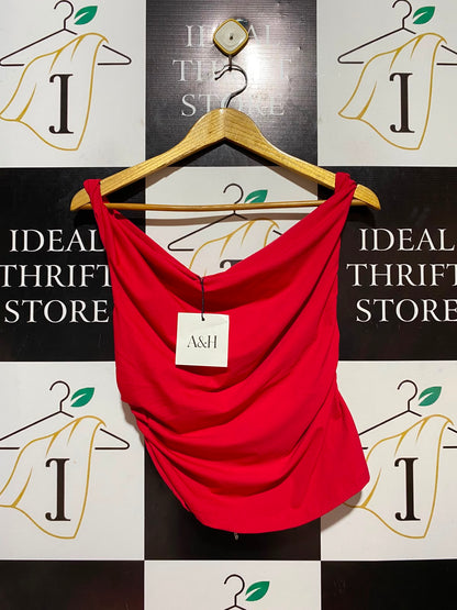 ATMOS & HERE |S| BUST 16| B34| PREMIUM VIBRANT RED COWL NECK RUFFLED SLEEVELESS PARTY TOP