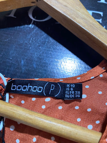BOOHOO |M| BUST 17| B34| PREMIUM RUST ORANGE POLKA DOT LONG SLEEVE ROMPER PLAYSUIT
