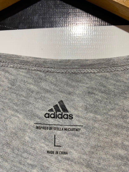 ADIDAS |L| BUST FREE| B34| PREMIUM GREY MELANGE BOXY CROPPED ATHLETIC T-SHIRT WITH METALLIC GOLD LOGO