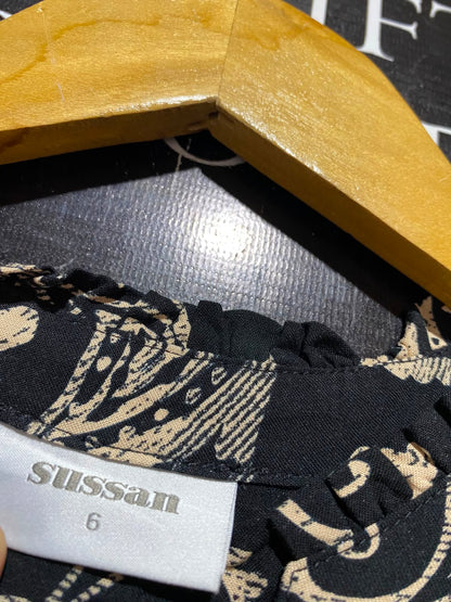 SUSSAN |L| BUST 290| B34| WOMEN'S BLACK & GOLD PAISLEY PRINT TIERED MIDAL DRESS WITH LONG SLEEVES