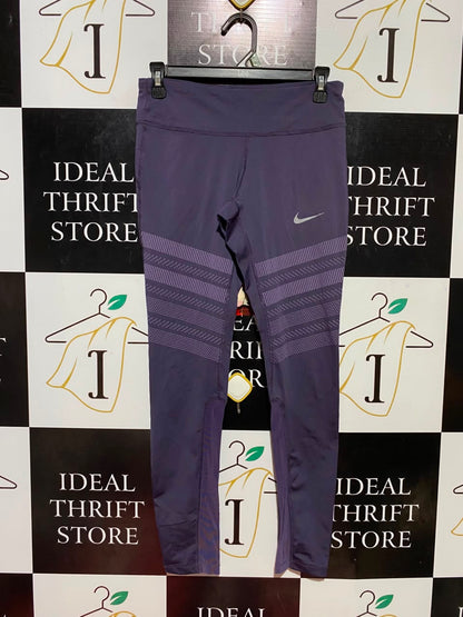 NIKE |M| WAIST 28| B34| DRI-FIT PURPLE RUNNING LEGGINGS WITH REFLECTIVE SWOOSH & STRIPED DETAILS