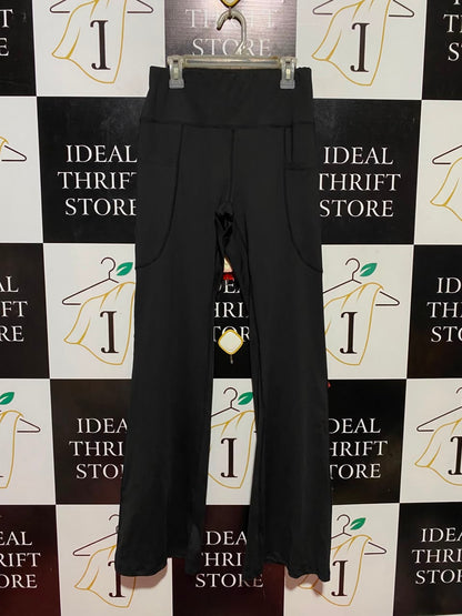 |M| WAIST 25| B34| HIGH-WAISTED BLACK FLARED YOGA PANTS WITH SIDE POCKETS