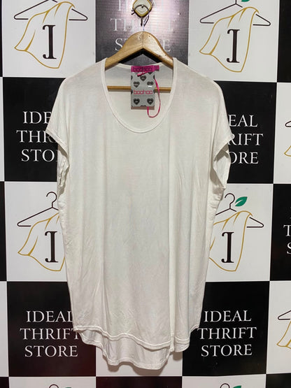 BOOHOO |XL| BUST 24| B34| WHITE SCOOP NECK OVERSIZED HIGH-LOW T-SHIRT