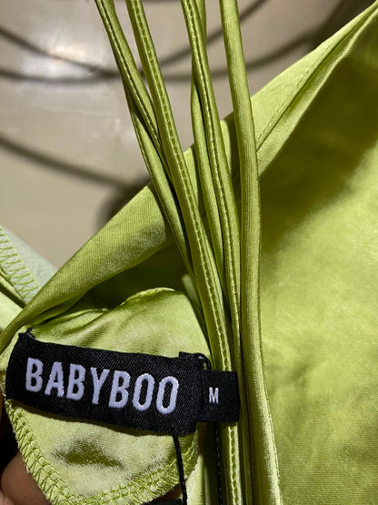 BABYBOO |M| BUST 18| B34| LIME GREEN SATIN CAMI MAXI SLIP DRESS WITH SIDE SLIT