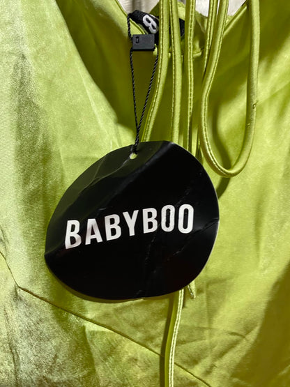 BABYBOO |M| BUST 18| B34| LIME GREEN SATIN CAMI MAXI SLIP DRESS WITH SIDE SLIT